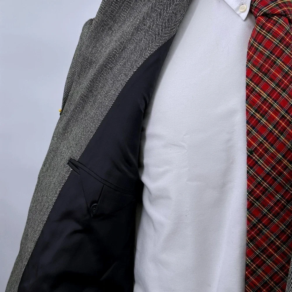 Mens Classic Herringbone Wool Blazer 40R Grey‎ Sport Coat American Living